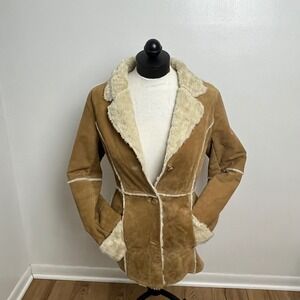 Vintage Pennylane Tan Suede Sherpa‎ Lined Button Jacket Womens S